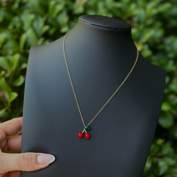 Water Resistant Cherry Pendant Adjustable Necklace - Picture 1 of 3